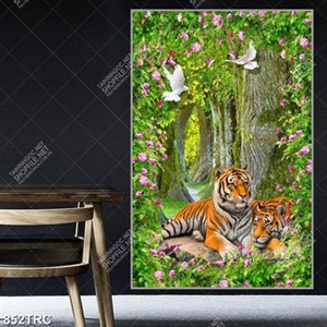 Tranh phong cảnh và đôi Hổ trong rừng