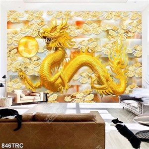 Tranh rồng vàng chất lượng nền giả ngọc đẹp