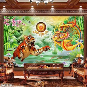 Tranh Hổ và Rồng nền giả ngọc in chất lượng cao