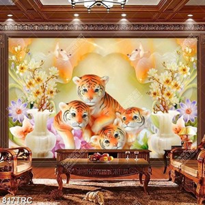 Tranh tứ Hổ giả ngọc in kính đẹp