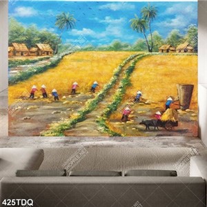 Tranh phong cảnh làng quê mùa lúa chín