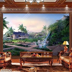 Tranh thác nước bên ngôi nhà đẹp in uv