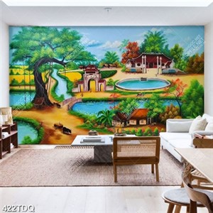 Tranh sơn dầu làng quê tuyệt đẹp trang trí nội thất