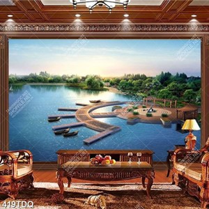 Tranh dòng sông và những chiếc thuyền đẹp in uv