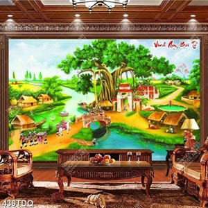Tranh làng quê xưa vinh quy bái tổ file psd