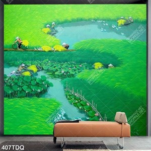 Tranh dán tường cánh đồng lúa và hoa sen đẹp nhất