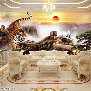 Tranh sơn dầu Hổ và vạn lý trường thành file psd