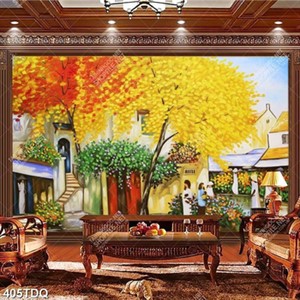 Tranh sơn dầu mùa thu trên phố cổ chất lượng cao