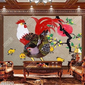 Tranh gia đình gà trang trí nội thất in kính