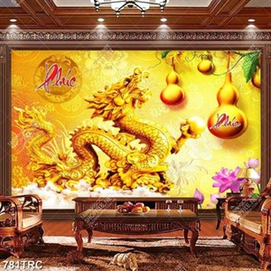 Tranh tài lộc rồng vàng và hồ lô