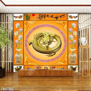 Tranh phòng thờ rồng vàng in chất lượng cao