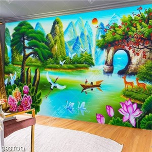 Tranh phong cảnh người lái đò trên dòng sông và chim hạc