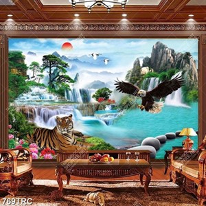Tranh phong thuỷ thác nước và hổ