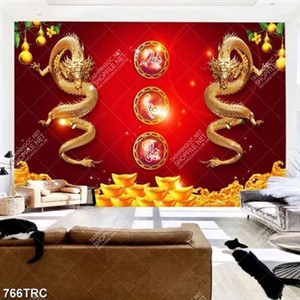 Tranh tài lộc cặp rồng vàng in lịch đẹp