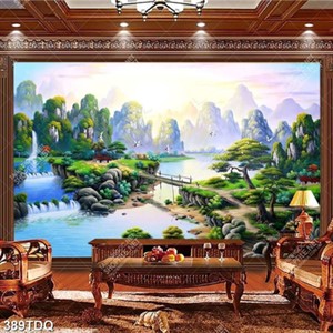 Tranh cây cầu tre nhỏ bắt qua ngôi nhà lợp lá đẹp nhất