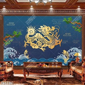 Tranh ghép rồng và sóng biển chất lượng cao