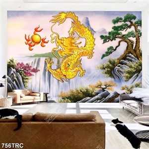 Tranh Rồng và thác nước phong thuỷ đẹp