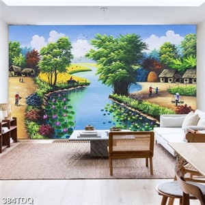 Tranh đồng quê mẹ dắt con về nhà in uv