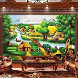 Tranh làng quê Việt Nam vẽ sơn dầu trang trí tường