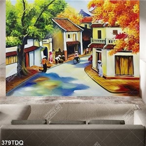 Tranh sơn dầu treo tường khổ nhỏ khu phố cổ