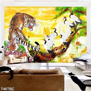 Tranh hổ và chim hạc phong thuỷ in chất lượng cao