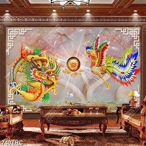 Tranh Rồng Phượng nền giả ngọc đẹp