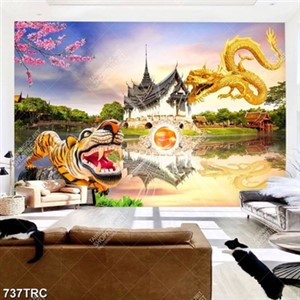 Tranh Rồng vàng và phong cảnh đẹp