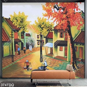 Tranh dán tường khu phố cổ file psd