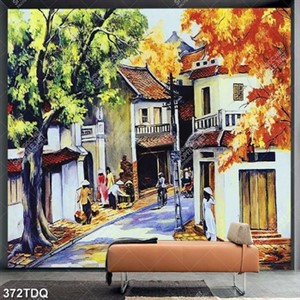 Tranh sơn dầu ngõ nhỏ trong khu phố cổ đẹp
