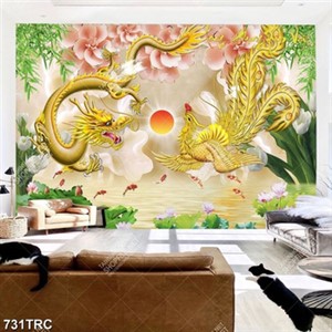 Tranh Rồng và phượng hoàng in kính chất lượng cao