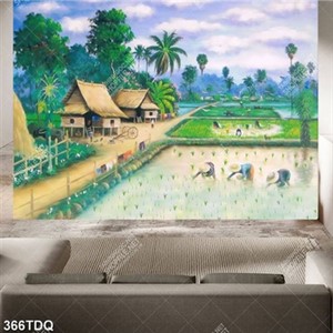 Tranh nhưng người nông dân đang cấy lúa file gốc