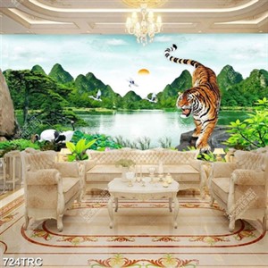 Tranh phong thuỷ Hổ và chim Hạc in kính đẹp