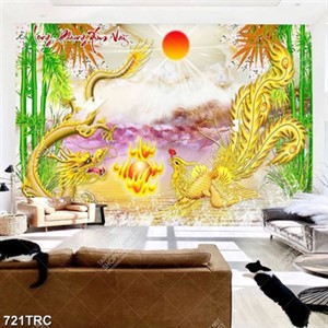 Tranh cặp rồng phượng nền giả ngọc in kính đẹp