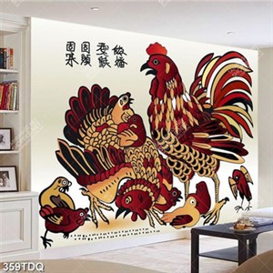 Tranh Đông Hồ đàn gà decor phòng khách
