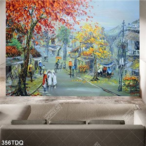 Tranh sơn dầu phố cổ vào thu đẹp nghệ thuật