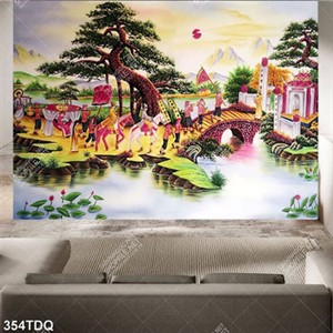 Tranh sơn dầu lễ hội làng quê file psd