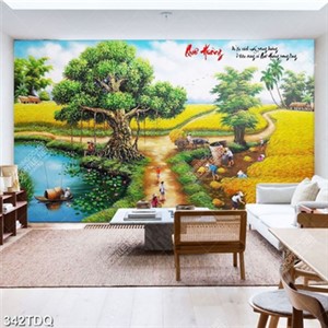 Tranh những người nông dân đang thu hoạch lúa file psd