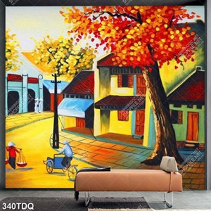 Tranh sơn dầu phố cổ decor tường file gốc