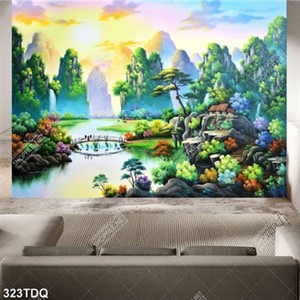 Tranh phong cảnh cây cầu tre bắt qua sông đẹp nhất