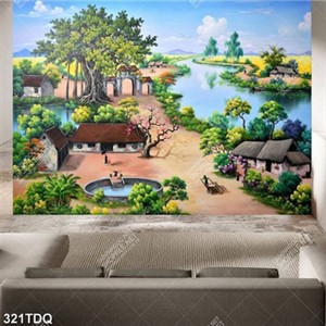 Tranh trang trí phòng cây đa bên cổng làng in uv đẹp nhất