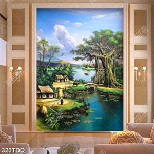Tranh dán tường bình yên trên đồng quê xưa