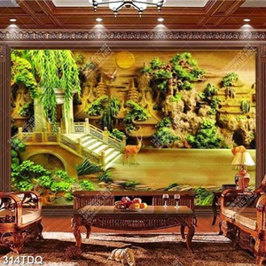 Tranh ghép 3D chú nai nhỏ bên cổng làng file psd