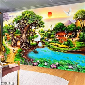 Tranh cây đa đầu làng file gốc decor phòng