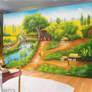 Tranh decor tường làng quê yên bình