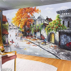 Tranh sơn dầu đẹp nghệ thuật những cô gái trong tà áo dài trắng trên phố cổ