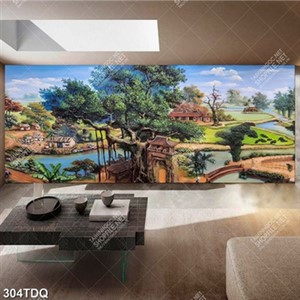 Tranh sơn dầu cây đa lớn bên cổng làng gắn tường đẹp nhất