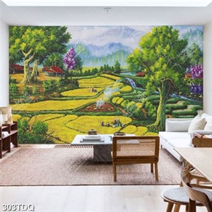 Tranh phong cảnh cánh đồng lúa chín vàng in uv