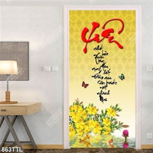 Tranh trang trí ngày xuân cành mai vàng và cá chép in uv