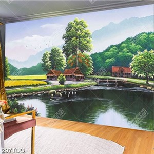 Tranh dán tường phong cảnh làng quê in uv