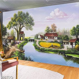 Tranh những đứa bé nô đùa trước cổng làng